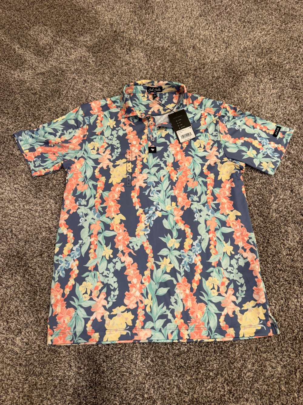 Bad Birdie Leid Floral Golf Polo Men’s Medium NWT UPF 50 Performance Shirt